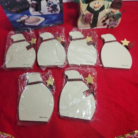 Snowman Coasters Set of 6 with Decorative Holder in Original Box Holiday Classic - Picture 7 of 12
